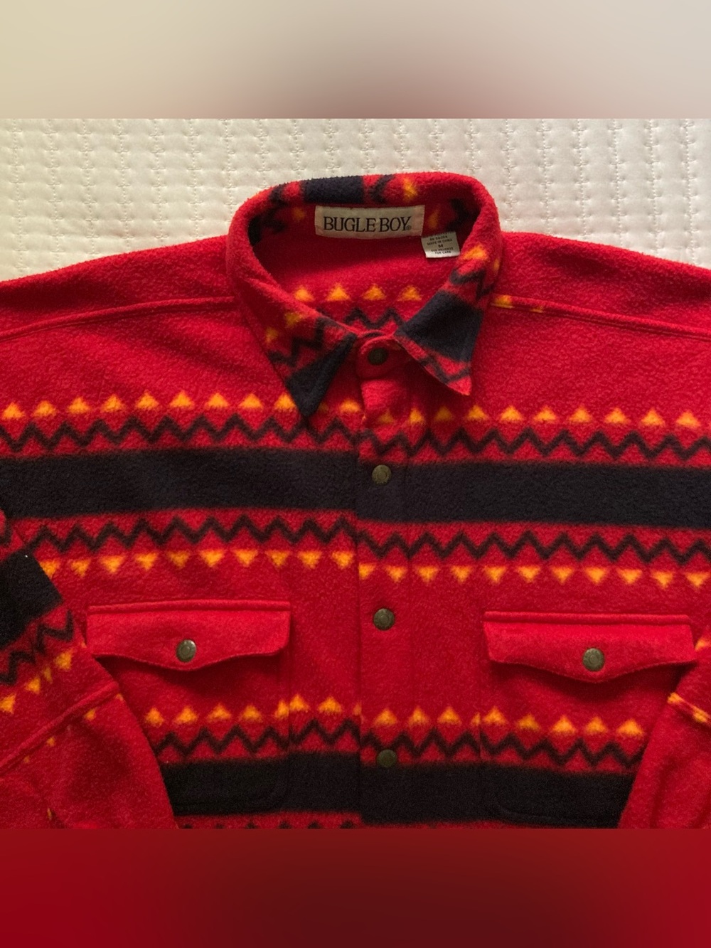 Vintage Bugle Boy Fleece Button Up Shirt Jacket Men’s Medium Red Western Aztec